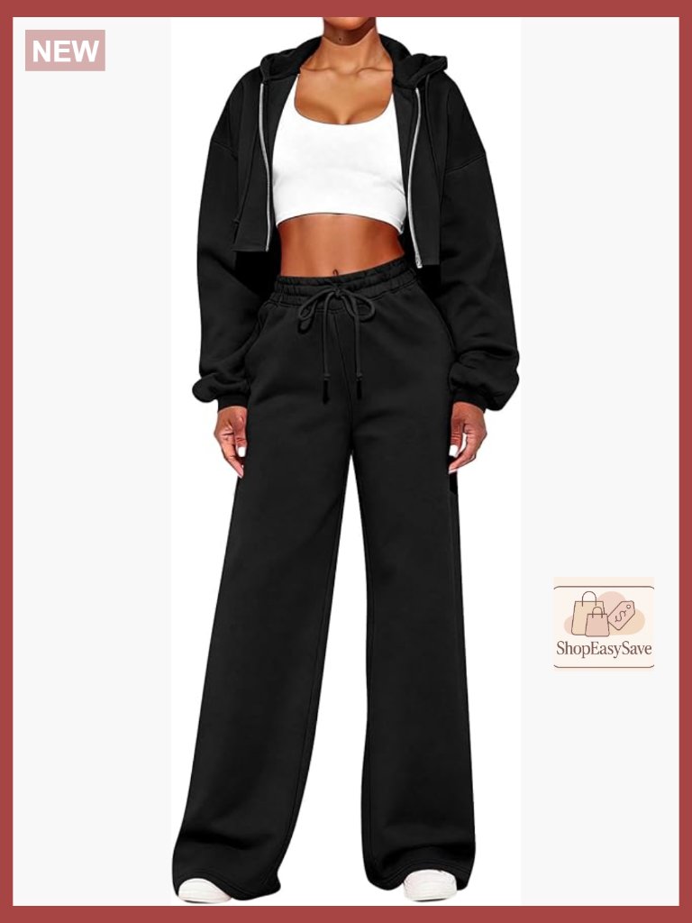 2 Piece Zip Up Hoodie And Sweatpants Set Streetwear Crop Top Loungewear